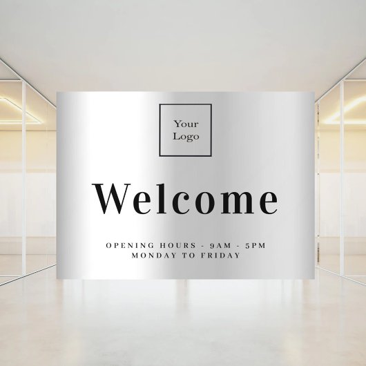 シルバービジネスのロゴ歓迎の営業時間 ウィンドウサイン