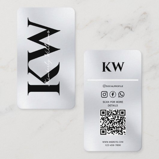 シルバービジネスカードモダンとプロフェッショナルデザイン 名刺 (正面/裏面)