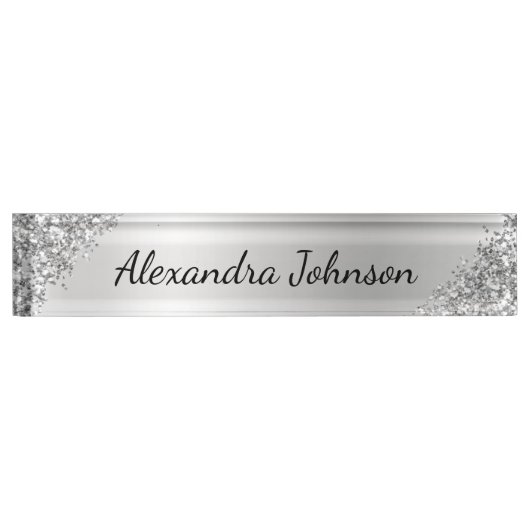 シルバービジネスプロフェッショナルスパークルグリッター ガーリー デスクネームプレート (正面)