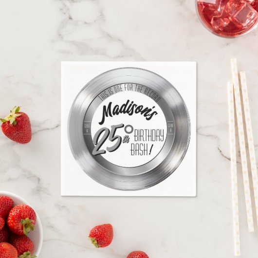 シルバービニールレコードレトロ25thバースデーパーティー スタンダードカクテルナプキン (インサイチュ)