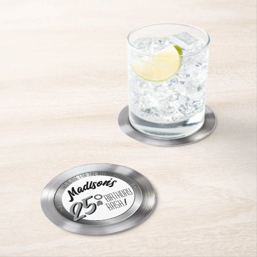 シルバービニールレコードレトロ25thバースデーパーティー ラウンドペーパーコースター (インサイチュ)