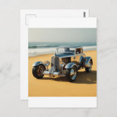 シルバービンテージカーのビーチ ポストカード (正面/裏面)