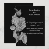 シルバーピオニー ブラックフラワー ウェディング セーブ・ザ・デート 招待状 (正面/裏面)