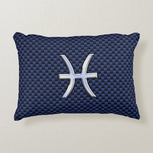 シルバーピセス〔占星術の〕十二宮図サインブルーカーボンファイバープリント アクセントクッション (正面)