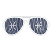 シルバーピセス〔占星術の〕十二宮図サインブルーカーボンファイバープリント アビエーターサングラス (正面)