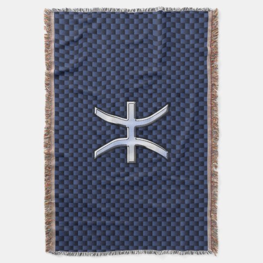 シルバーピセス〔占星術の〕十二宮図サインブルーカーボンファイバープリント スローブランケット (正面縦)