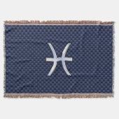 シルバーピセス〔占星術の〕十二宮図サインブルーカーボンファイバープリント スローブランケット (正面)