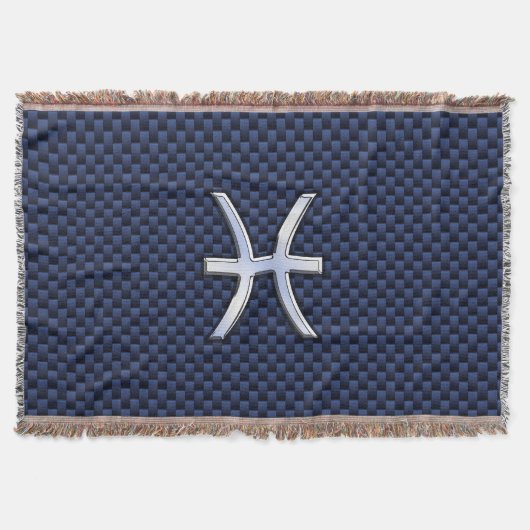 シルバーピセス〔占星術の〕十二宮図サインブルーカーボンファイバープリント スローブランケット (正面)