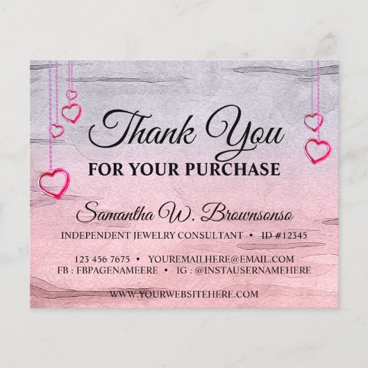 シルバーピンクきらきら光る木製テクスチャードハートありがとう (正面)