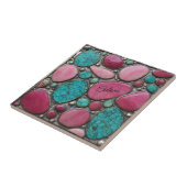 シルバーピンクとターコイズの小石 タイル (側面)