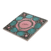 シルバーピンクとターコイズの石工芸 タイル (側面)