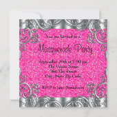 シルバーピンクとブラックマスクマスカレードパーティー 招待状 (裏面)