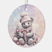 シルバーピンクのクリスマスクリスマステディベア孫娘 セラミックオーナメント (左)