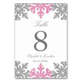 シルバーピンクのスノーフレーク冬の結婚式 テーブルナンバー (正面)