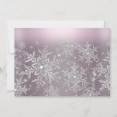 シルバーピンクのスパークルスノーフレーク写真Sweet 16 招待状 (裏面)