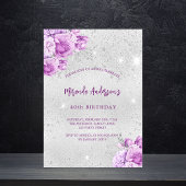 シルバーピンクのスミレの花の贅沢な誕生日 招待状