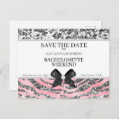 シルバーピンクのバチェロレッテ週末の日付を保存 案内ポストカード (正面/裏面)