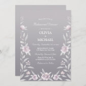 シルバーピンクのフローラチノイスリーリハーサルディナー 招待状 (正面/裏面)
