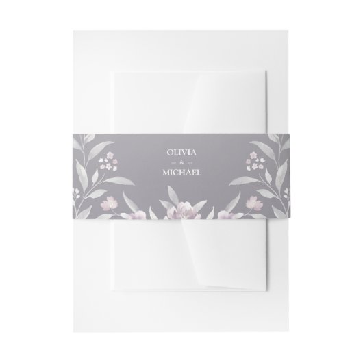 シルバーピンクの水色のフローラ結婚Chinoiserie's 招待状ベリーバンド (正面例)