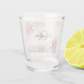 シルバーピンクの花モノグラム名前 ショットグラス (裏面)