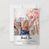 シルバーピンクの花柄レースのウェディングシャワーの写真 サンキューカード (正面)