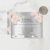 シルバーピンクの花結婚のメニューRSVP ノートカード (正面/裏面インサイチュ)