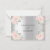 シルバーピンクの花結婚のメニューRSVP ノートカード (裏面)