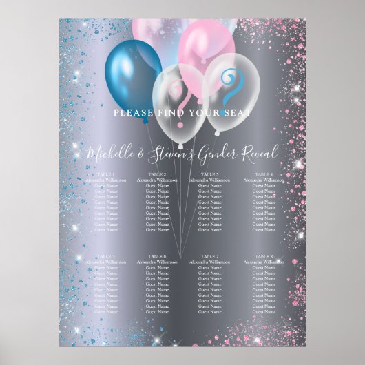 シルバーピンクの青い性別でパーティーシーティングチャートを表示 ポスター (正面)