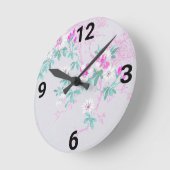 シルバーピンクアクアフローラさくらんぼ花壁時計 ラウンド壁時計 (傾斜)