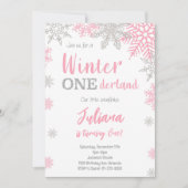 シルバーピンクウィンターワンダーランド1st誕生日招待状 招待状 (正面)