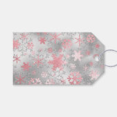 シルバーピンクエレガントのクリスマススノーフレーク・パターン ギフトタグ (正面(横))