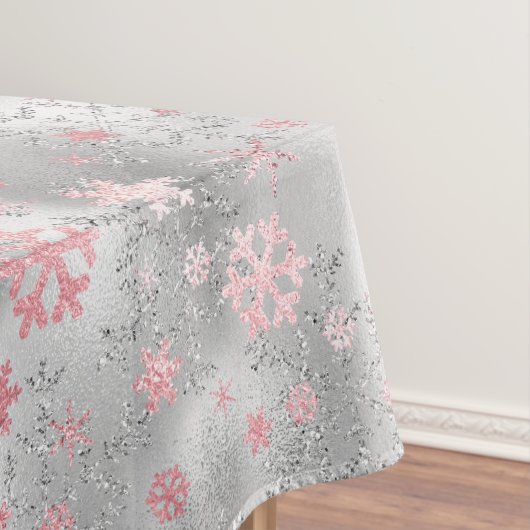 シルバーピンクエレガントのクリスマススノーフレーク・パターン テーブルクロス (インサイチュ)