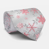 シルバーピンクエレガントのクリスマススノーフレーク・パターン ネクタイ (ロール)