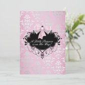 シルバーピンクエレガントブラックプリンセスベビーシャワー 招待状 (スタンド正面)