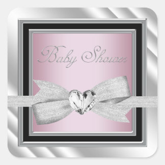 シルバーピンクエレガントブラック赤ちゃんシャワーステッカー スクエアシール