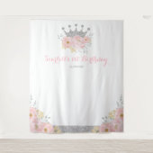 シルバーピンククラウンプリンセス誕生日フォトブース タペストリー (正面)