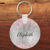 シルバーピンクグリッターは金属モノグラム名を乾燥させる キーホルダー (正面)