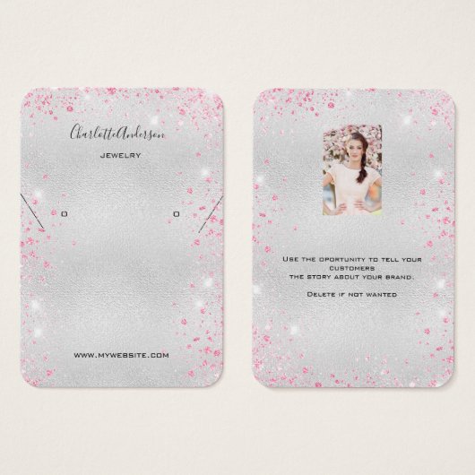 シルバーピンクグリッターイヤリング写真表示カード (正面&裏面)