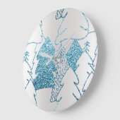 シルバーピンクグリッターウィンターメタリックブルーホリデーズ ラージ壁時計 (傾斜)