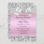 シルバーピンクグリッタージュエルボウキンセアニェラ誕生日 招待状 (正面/裏面)
