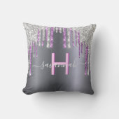 シルバーピンクグリッターパープルスパークルのスクリプト名 クッション (正面)
