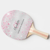 シルバーピンクグリッターモノグラム名ガール 卓球ラケット (横)