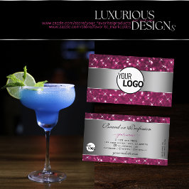 シルバーピンクグリッター輝く発光スターロゴ 名刺