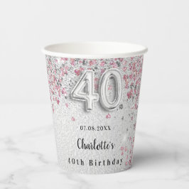 シルバーピンクグリッター40歳の誕生日 紙コップ