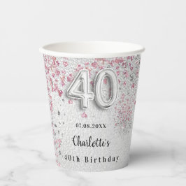 シルバーピンクグリッター40歳の誕生日 紙コップ