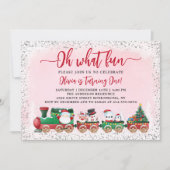 シルバーピンクサンタクロース誕生日写真 招待状 (正面)