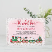 シルバーピンクサンタクロース誕生日写真 招待状 (スタンド正面)