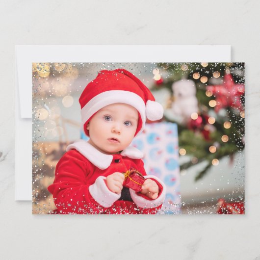 シルバーピンクサンタクロース誕生日写真 招待状 (裏面)