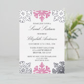 シルバーピンクスノーフレークウィンタースウィート16 箔招待状 (立ち正面)