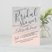 シルバーピンクスパークリーグリッターグラデーションブライダルシャワー 招待状 (スタンド正面)